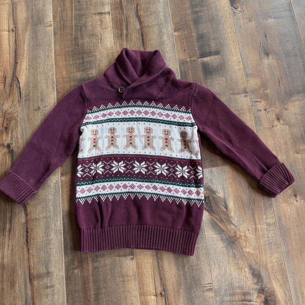 The Children’s Place Boys Gingerbread Cookie Christmas Sweater Shawl Collar 5T